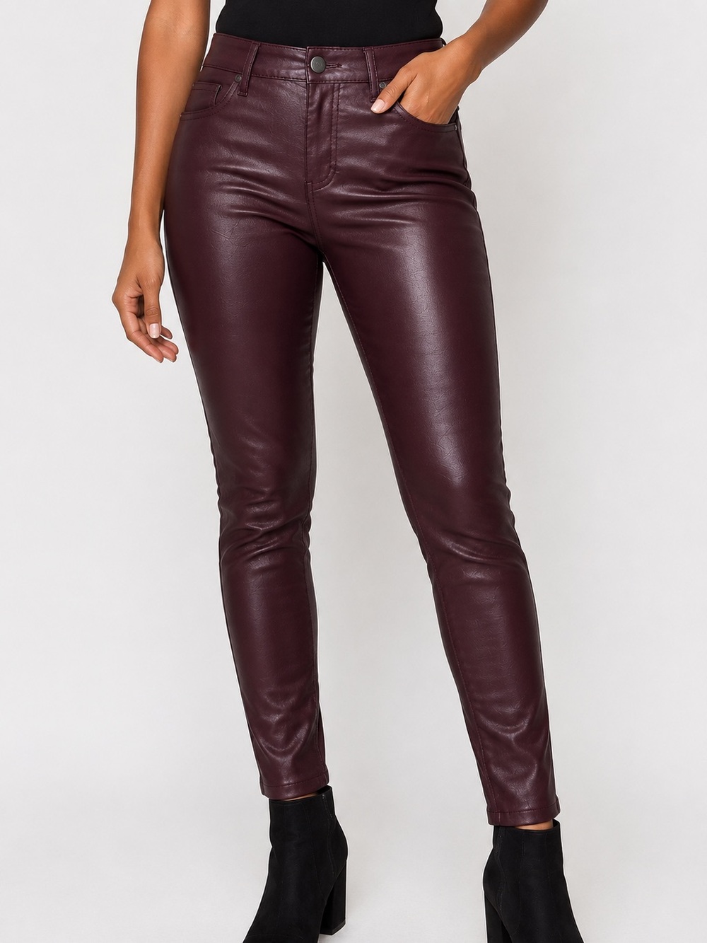 NWT a.n.a Burgundy High‎ Rise Skinny Coated Pants Size 14 Faux Leather